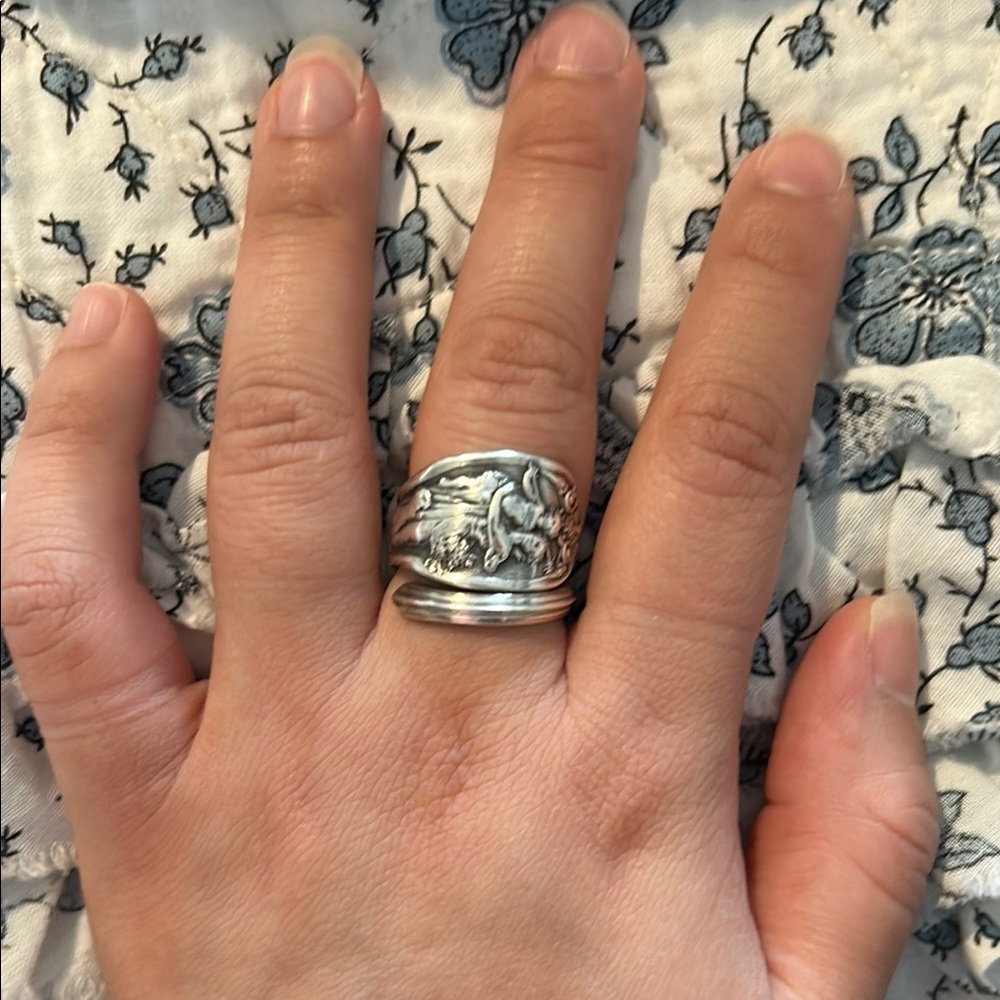 1895 Childhood of Bacchus Sterling Silver Spoon Ring